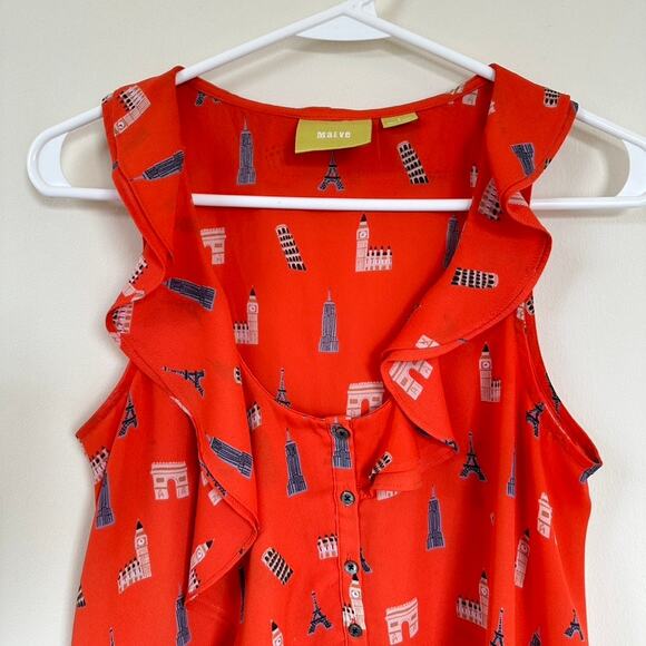 Maeve Anthropologie Blouse Womens 2 Preppy Office Flirty Summer Career Orange - Picture 3 of 10